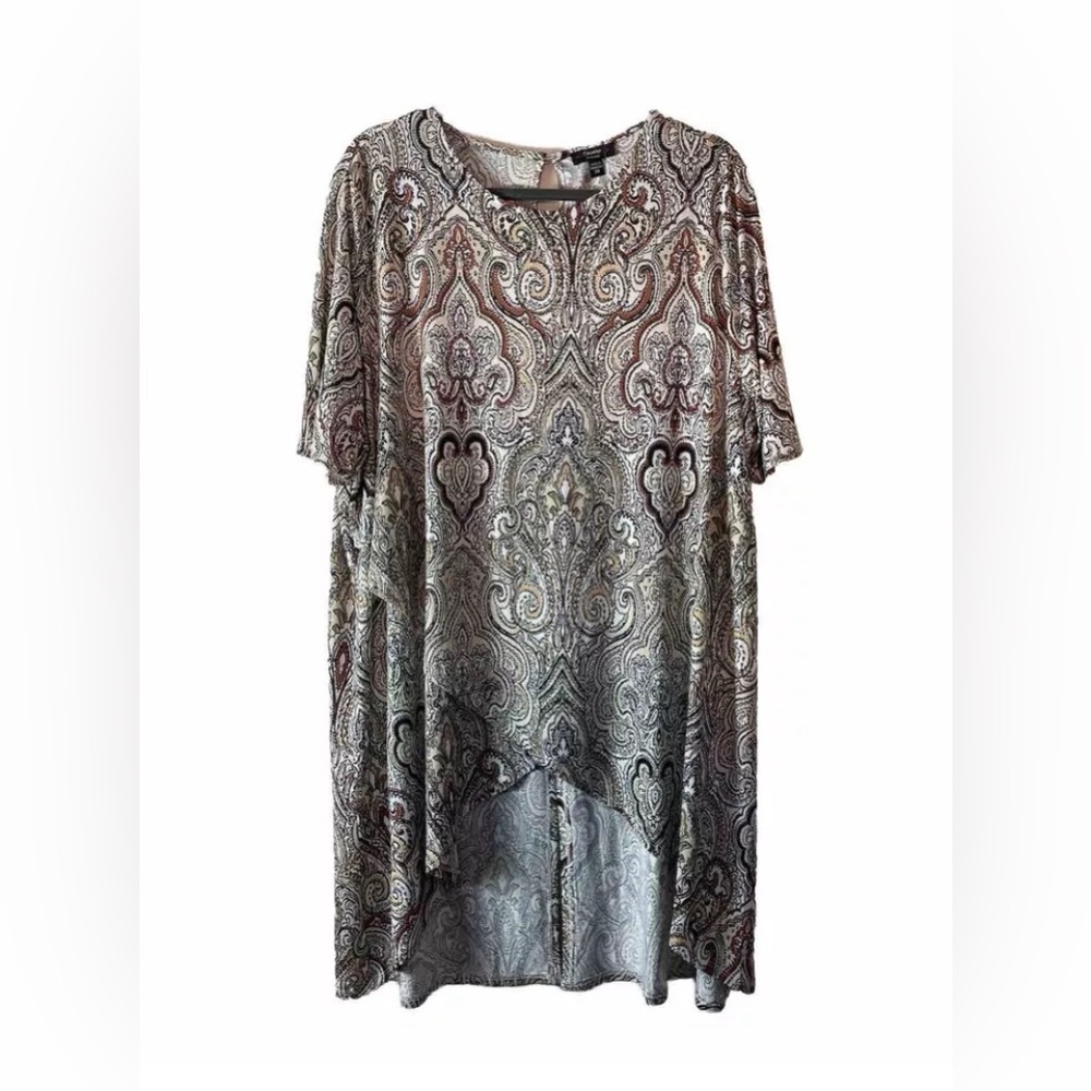 Cocomo Tunic Top 2X Paisley Layered High Low
